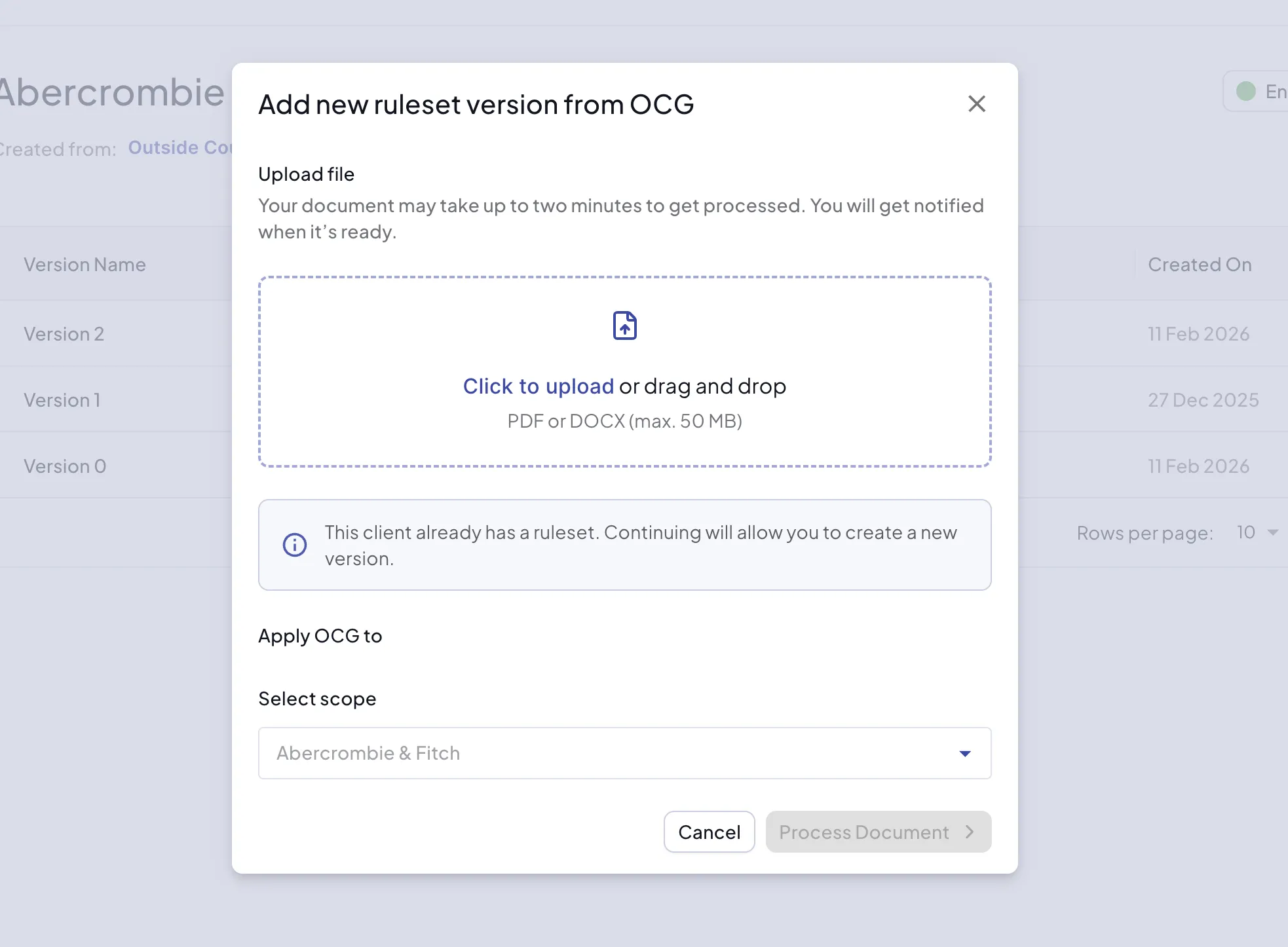 Create version from OCG