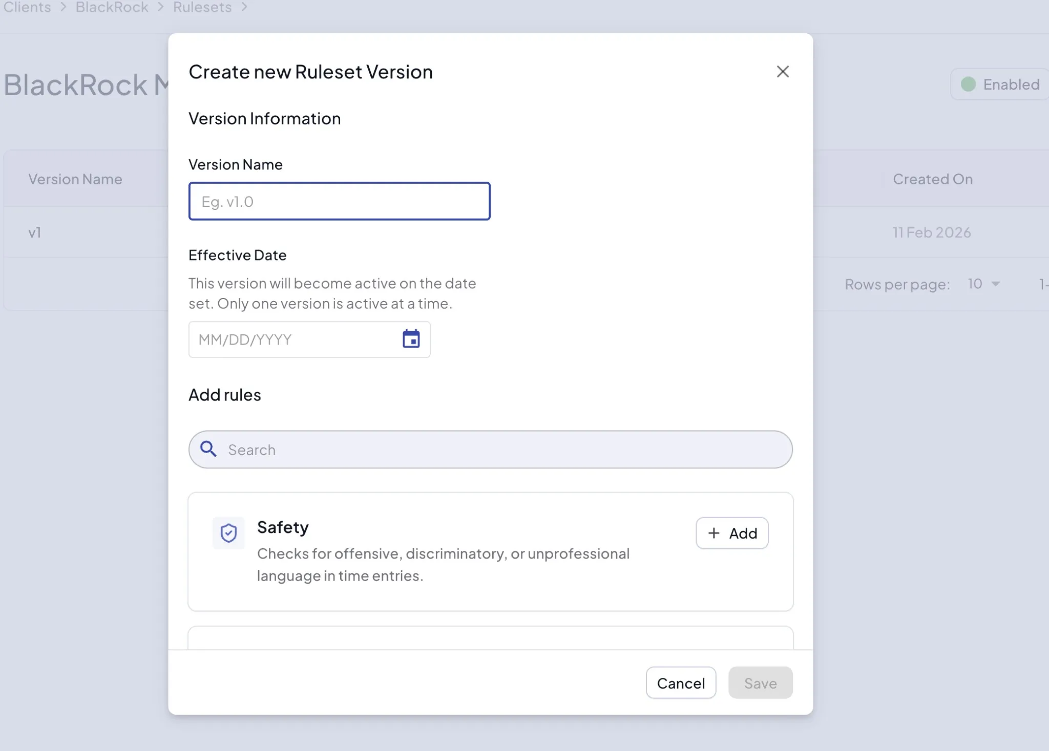 Create version from manual ruleset