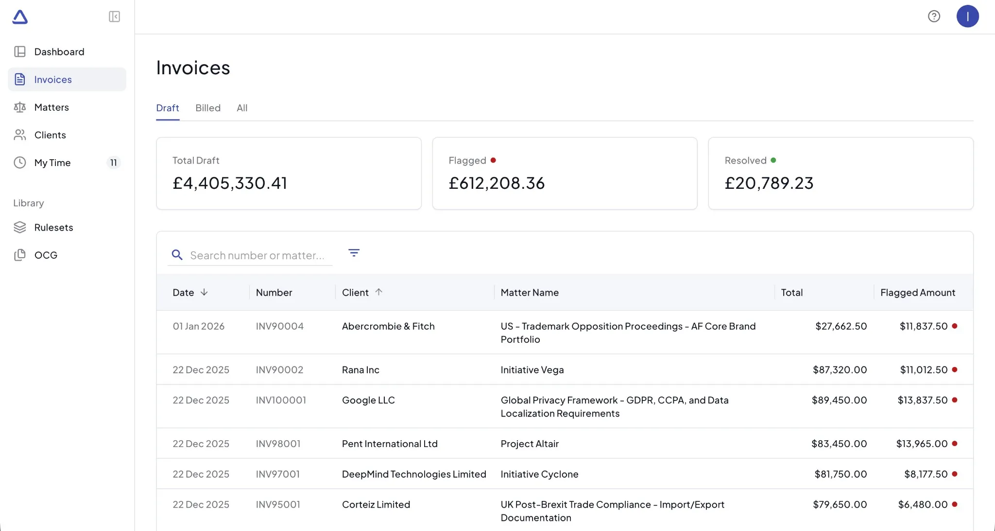 Draft invoices list