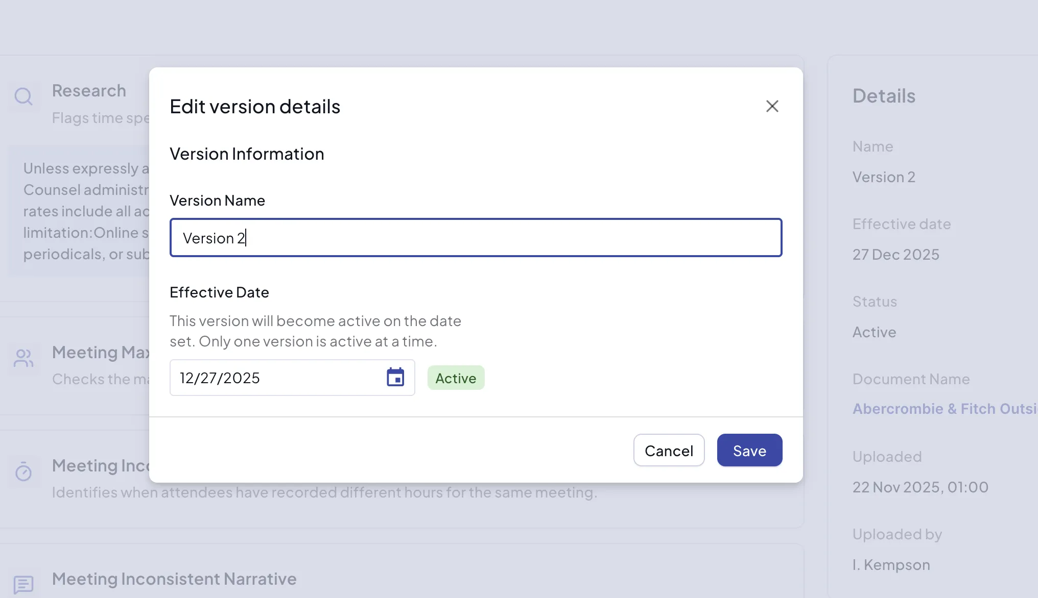 Edit version details