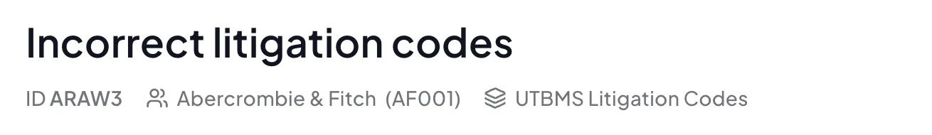 Matter header showing the assigned task code set