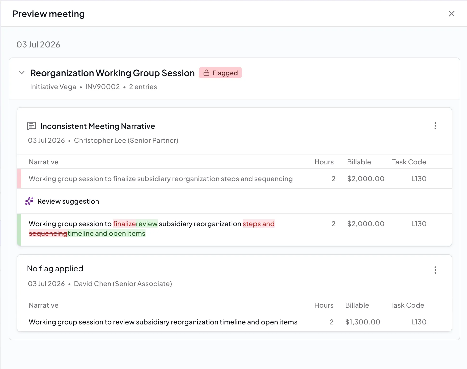 Meeting detail sidebar