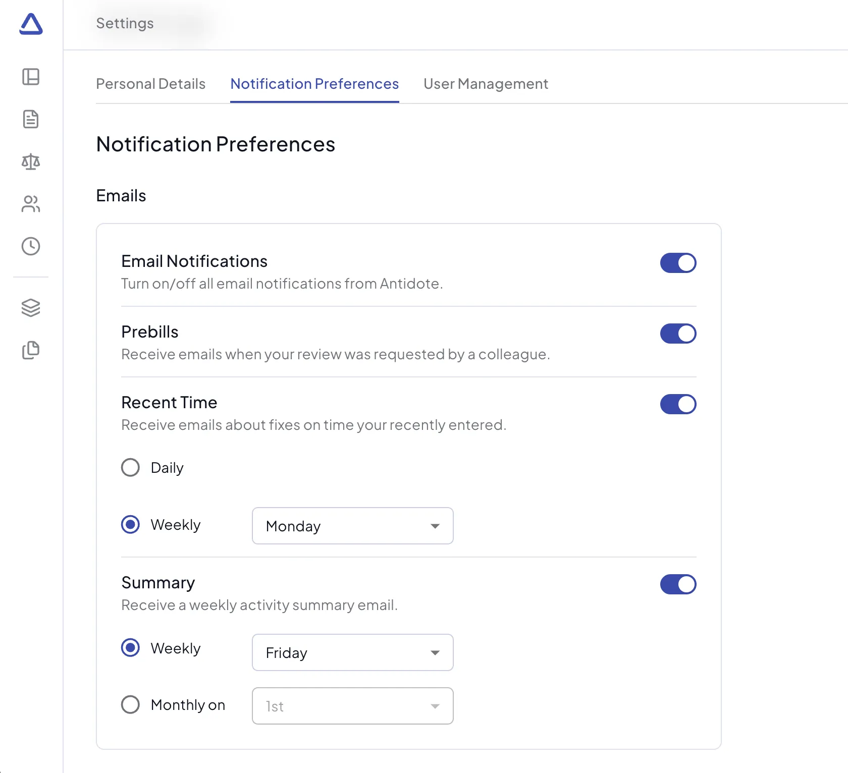 Notification Preferences enabled