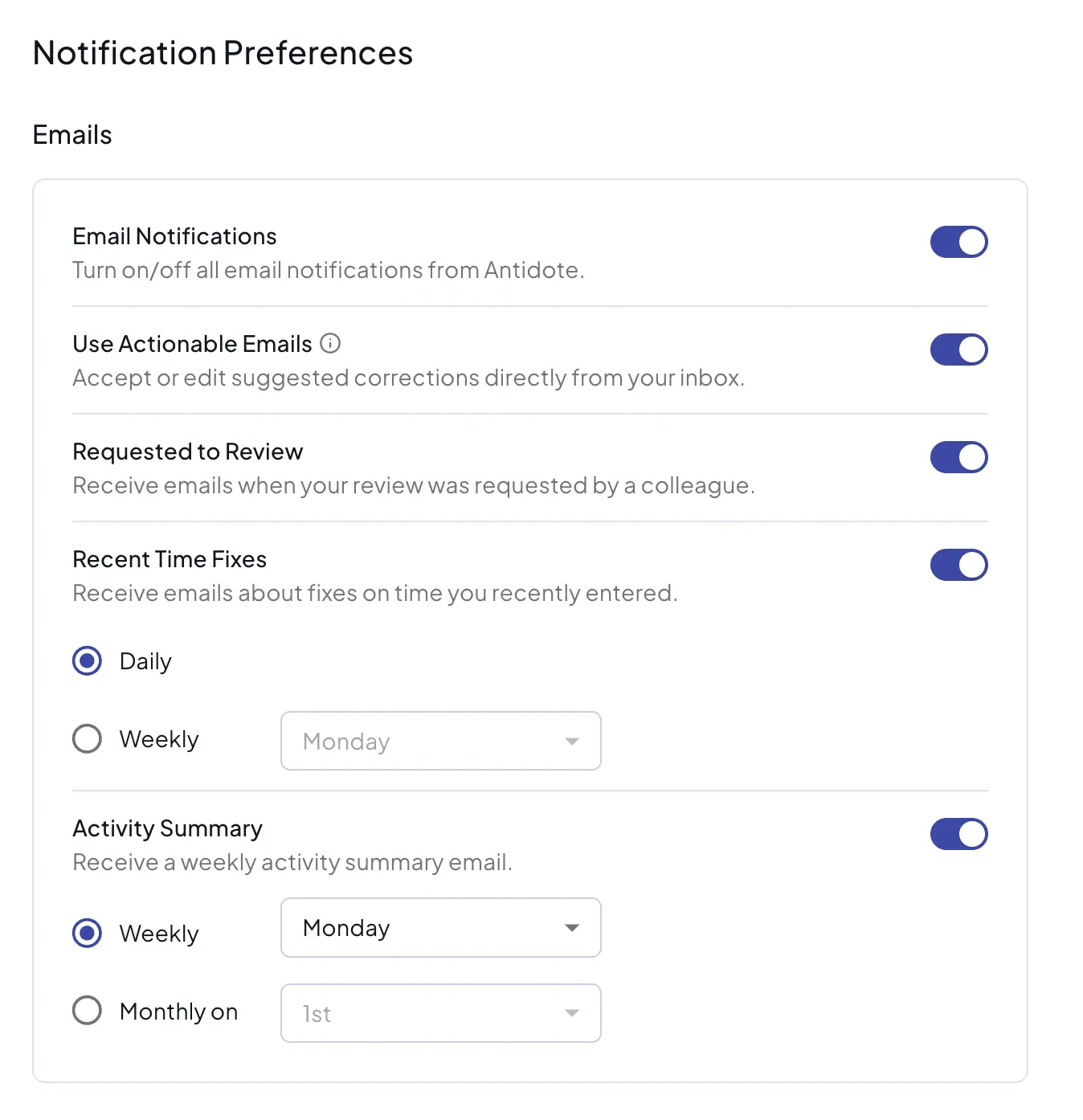 Notification Preferences enabled