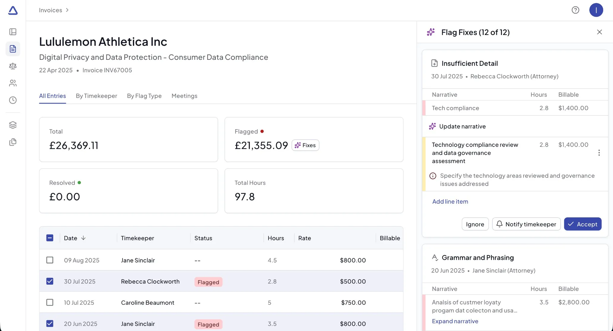 Pre-bill detail page