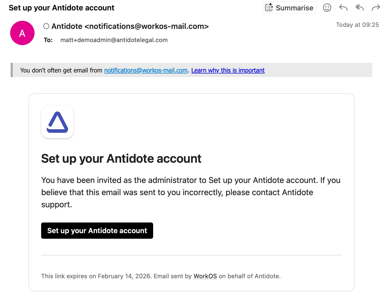 SSO Admin email received
