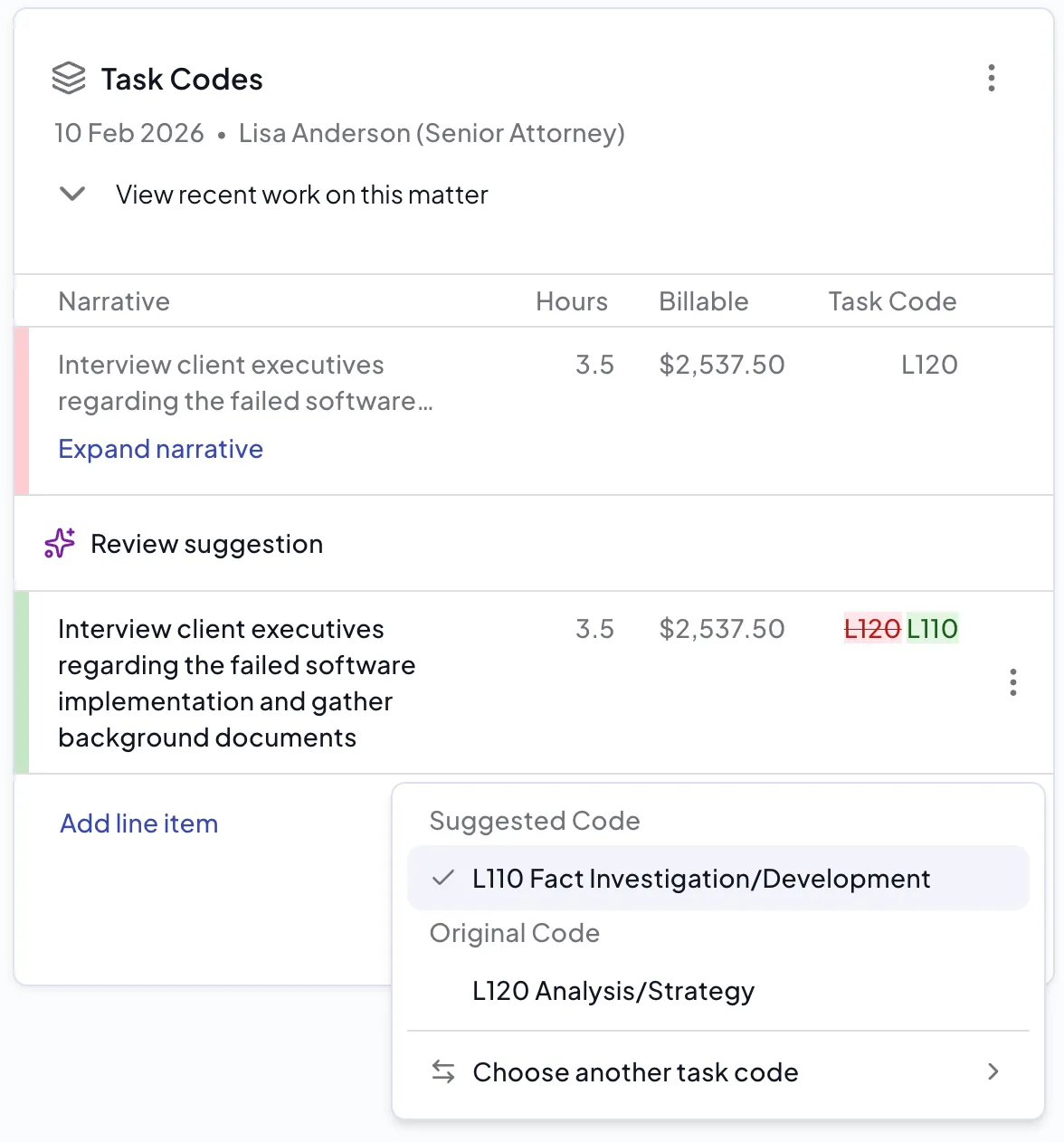 Task code suggestion